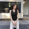 French Retro Solid Color V-Neck Sleeveless All-Match Casual Short Knitted Vest For Women