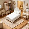 Retro Miniature Bed, Vintage Style Mini Double Bed, Miniature Furniture Tiny Bed for 1/12 Scale Doll Mansion Miniature Room Decoration