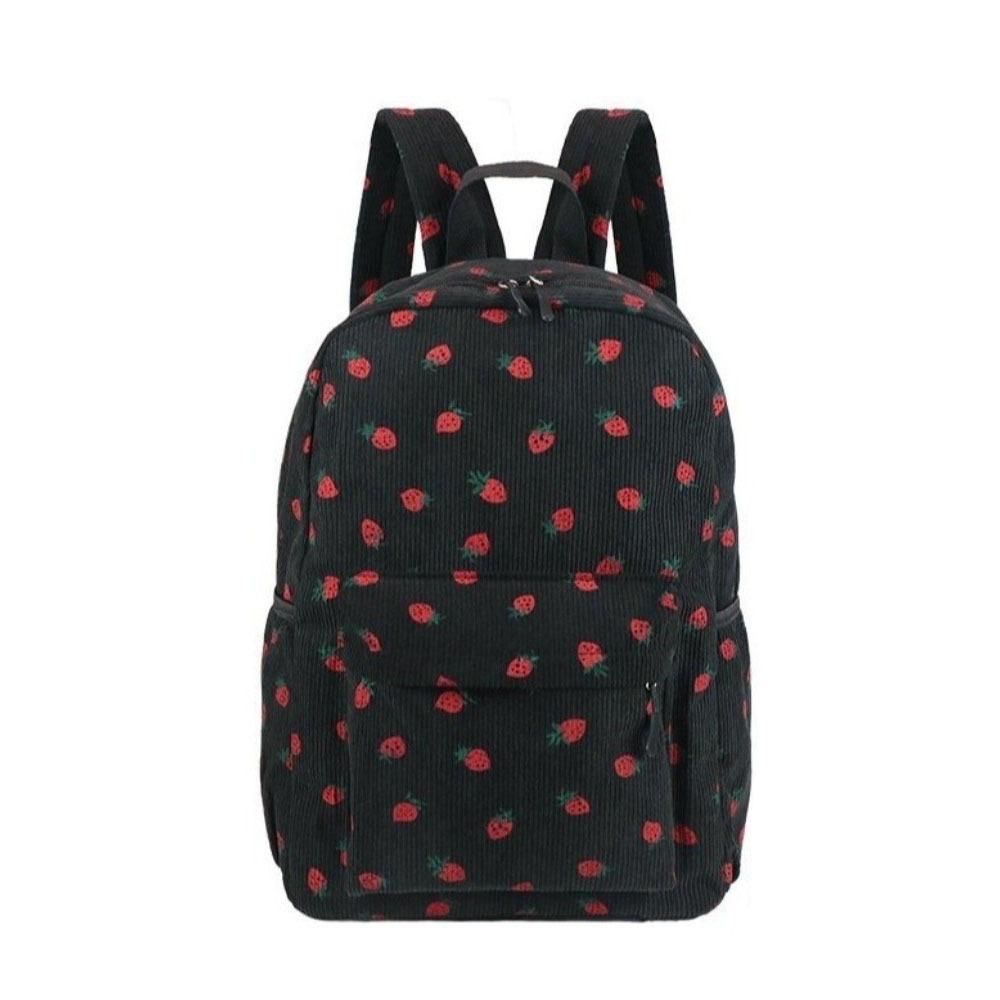 Lightweight Students School Bag Strawberry Students Daypack Storage Bag Corduroy Backpack  Travel