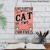 2D Flat, Vintage Metal Wall Art Sign with "Life Is Better with A Cat or Two" Quote - Rustic Distressed Pink & Black Cat Paw Print Decor for Man Cave