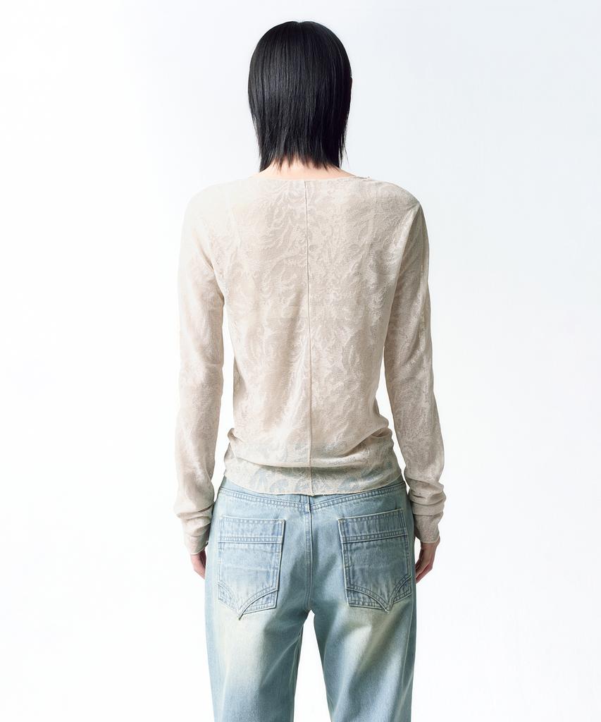 INSILENCE WOMEN [2Nd Reorder] Patterned Sheer Long Sleeve Beige
