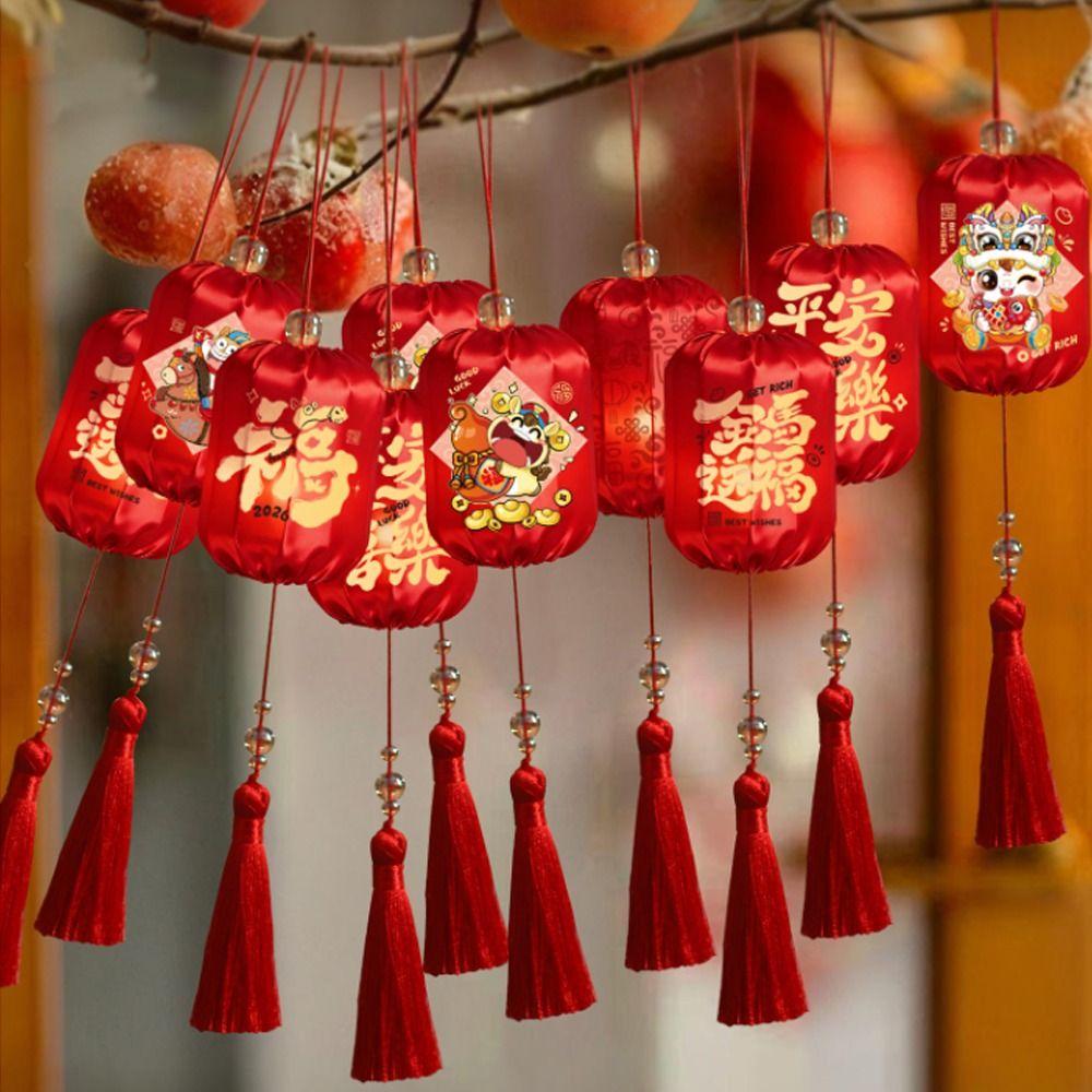 Horse Year Chinese Hanging Lanterns Glowing Good Luck Luminous Small Lanterns With Tassel Cloth New Year Lanterns