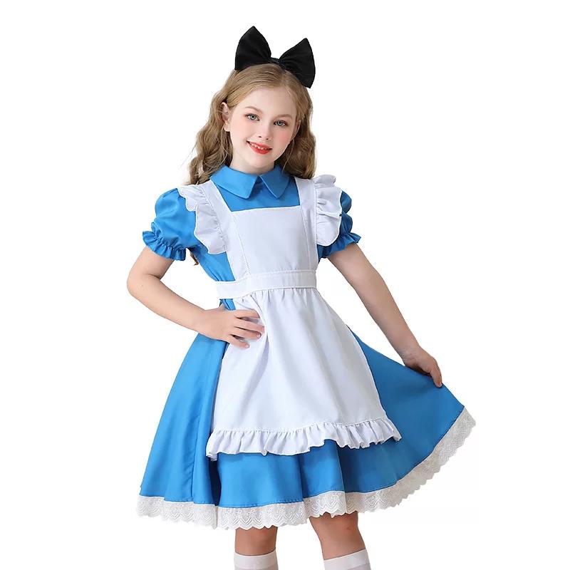 Kids Alice Maid Lolita Dress Costume, Countryside Style Princess Dress for Children’s Day & Halloween