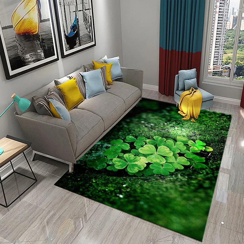 Green Four Leaf Clover Carpet Saint Patrick's Day Living Room Bedroom Bathroom Door Mats Home Decor Soft Doormat Non Slip Carpet