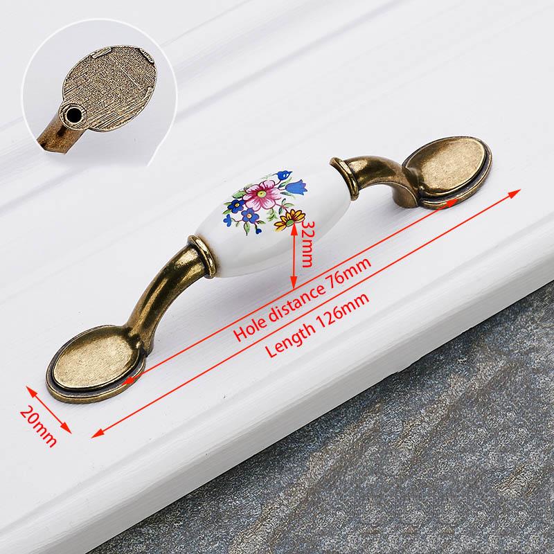 KAK Antique Bronze Ceramic Cabinet Handles Zinc Alloy Drawer Knobs Wardrobe Door Handles Morning Glory European Furniture Handle