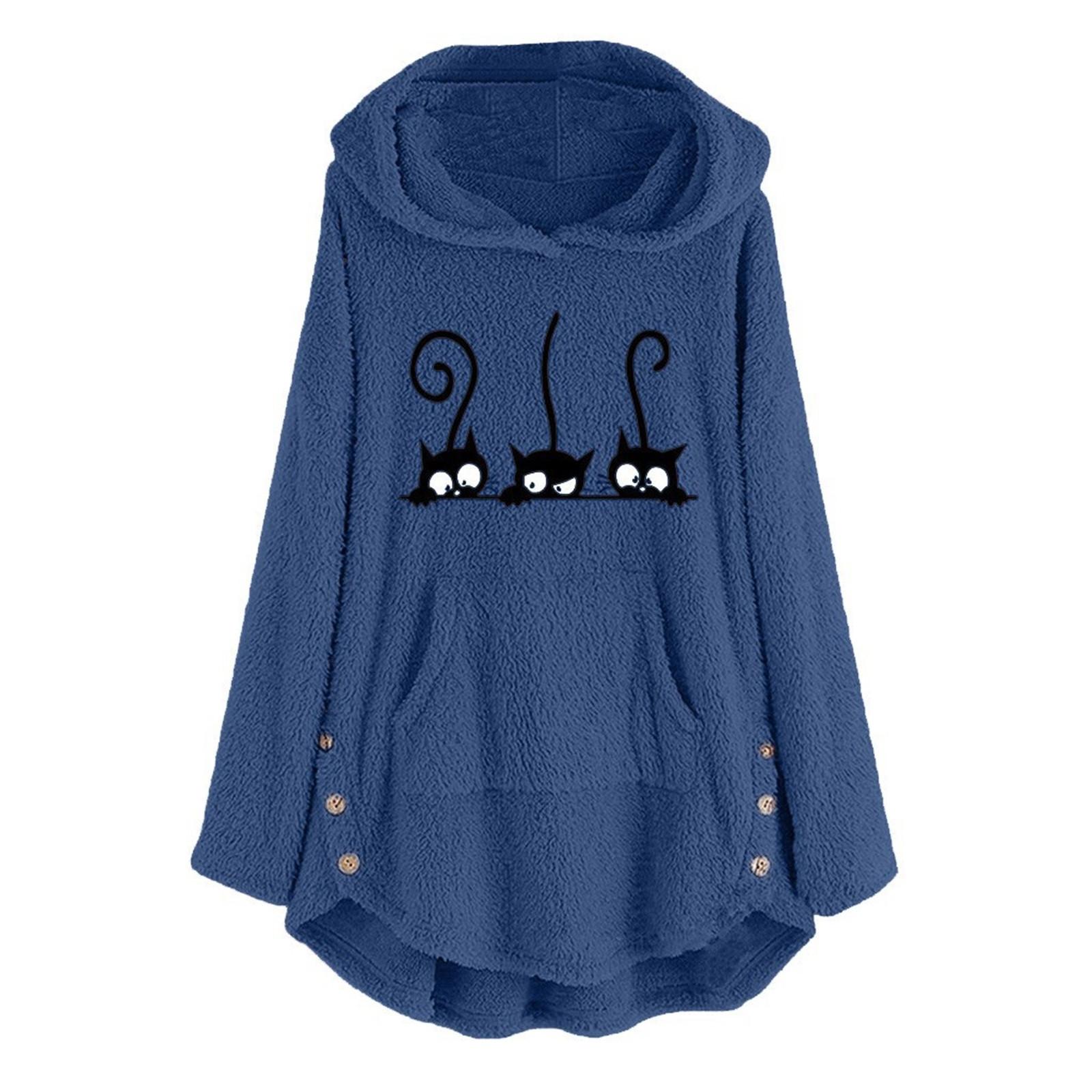 

Womens Embroidery Plus Size Warm Hoodie Top Button Sweater Blouse XXXXXL синій