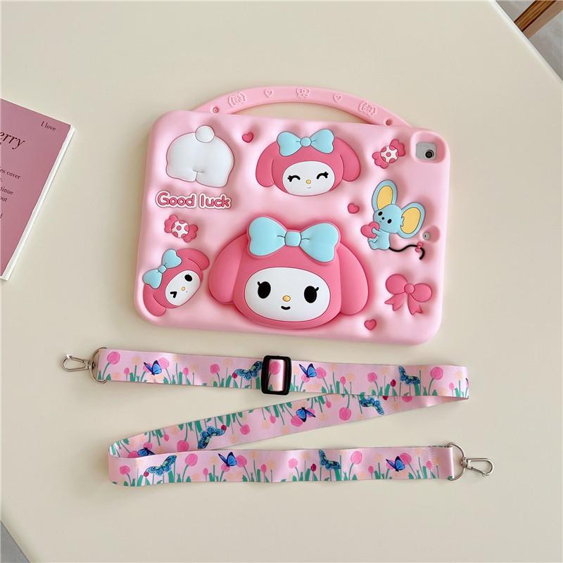 Silicone Case IPad 10 10.2 Inch With Kickstand Wrist Strap Cute Melody Cartoon Design Shockproof Anti-Scratch Soft Shell