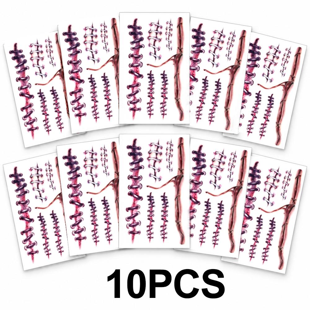 1/11pc 1D Fake Scar Tattoos Sticker Halloween Scab Bloody Makeup  Body Face Realistic Wound Scary Sticker Prank Props Party Deco