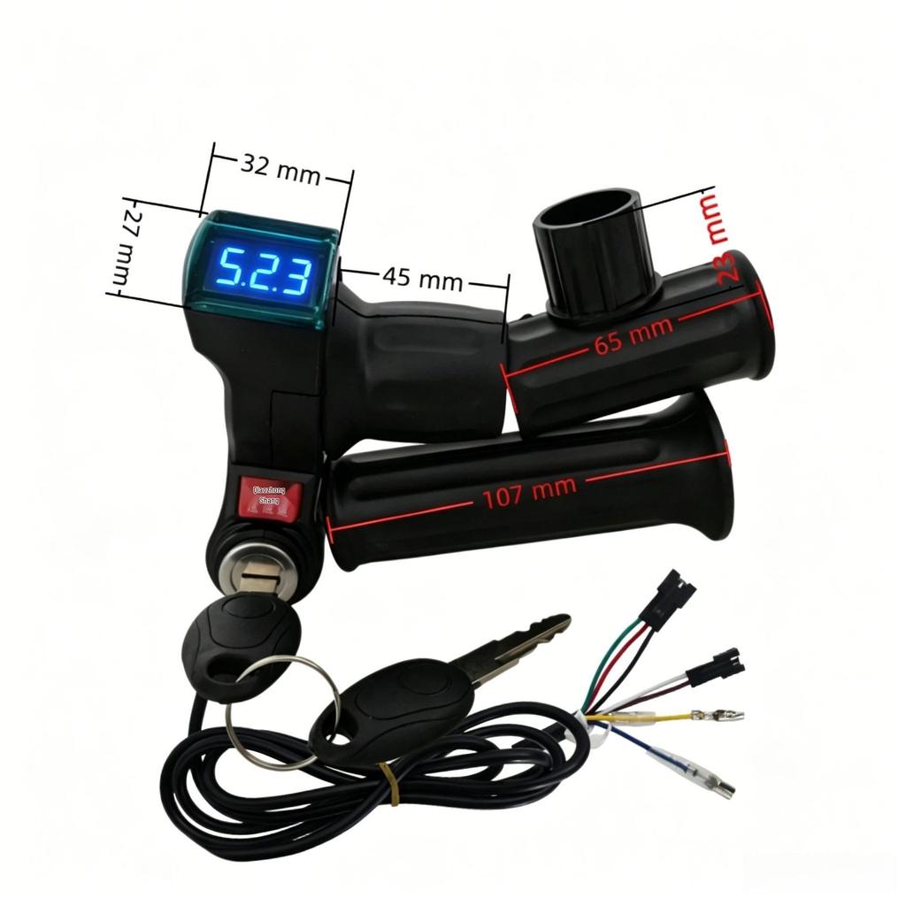 Electric Scooter Throttle Twist Grip with Blue Screen Lock and Three-Speed Voltage Display
