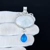 Regenbogenmondstein Anhänger, 925 Sterlingsilber Handgefertigter Schmuck, Blautopas Silberanhänger, Partyschmuck für Damen, Anhänger Weihnachtsschmuck