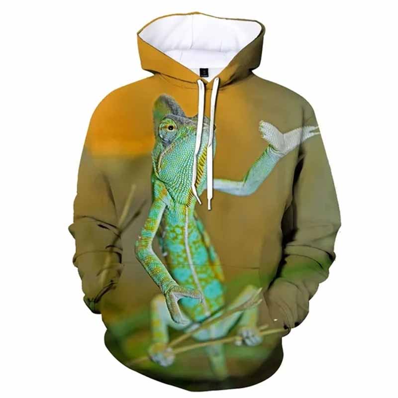 Chameleon Lizard Hoodie Animal 3D Print Men Women Streetwear Hoodies Oversized Pullover Hooded Sweatshirts Kids Tops Clothing