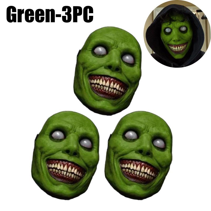 Halloween Scary Devil Face Latex Mask White Green Face Smiling Demon Mask Cosplay White-Eyed Devil Mask Horror Props
