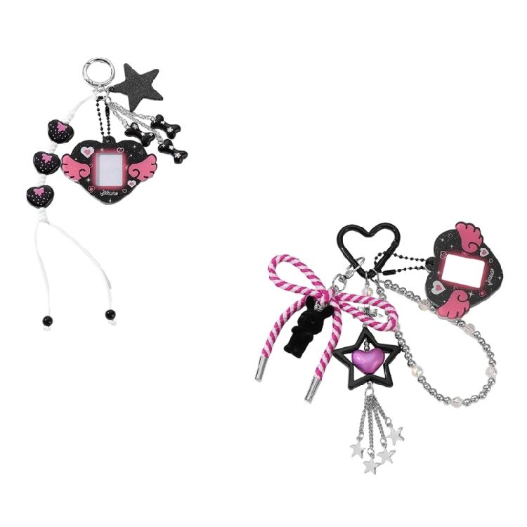 Cartoon Flocking Heart Keychain Compact Bag Charm Wing Star Decoration Bag Pendnat Lovely Gift For Friend Family