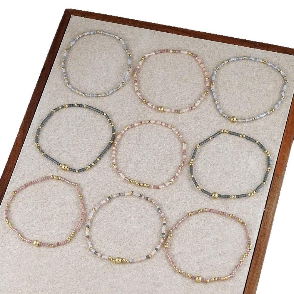 9pcs Set Multi-Layer Handmade Bracelet Set Elastic Bead Bangle Set Women Daily Wear