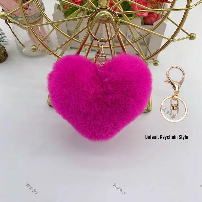 Breloc Pandantiv Inimă Blană Imitată - Charm Minge de Pluș 9cm pentru Genți și Accesorii de Îmbrăcăminte