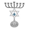7 Branch Metal Menorah with Cross Pendant Vintage Hanukkah Candlestick Star of David Jewish Candle Holder Stand Ornament