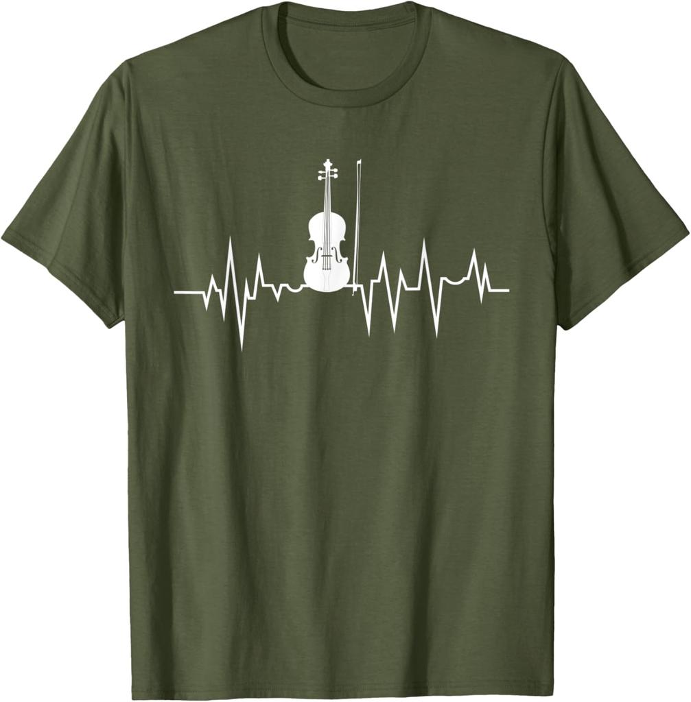 Violin Heartbeat EKG Rhythm Graphic Print Casual Cotton Short Sleeve TShirt for Music Lovers