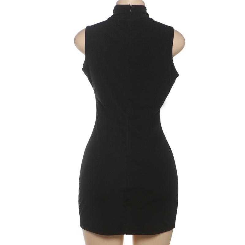 2025 Summer European & American Chic Sleeveless Bodycon Dress - Sexy Hollowed-Out Design, Solid Color