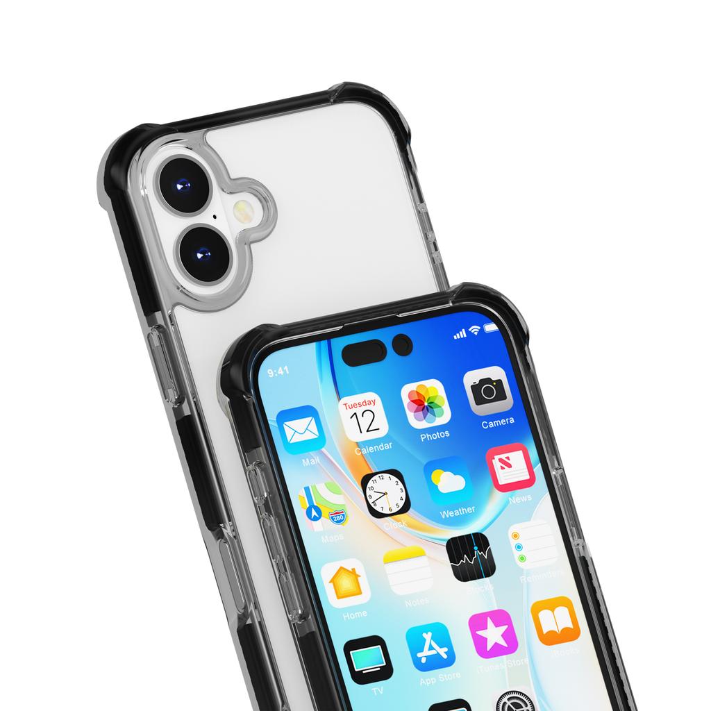 For iPhone 16 Plus Clear Mobile Phone Case TPU+TPE+PC Phone Cover