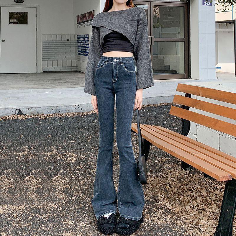 

Утягивающие эластичные обтягивающие брюки-драглайн с высокой талией, расклешенные брюки XS сине серый