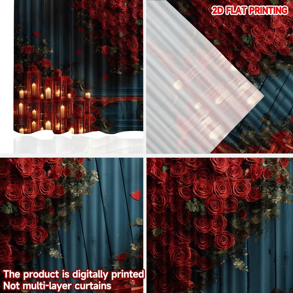 Set Of 2 Flat Printing Happy Valentine Day Window Curtains Valentines Rose He Digital Printed Polyester Drapes Family Party Curtain