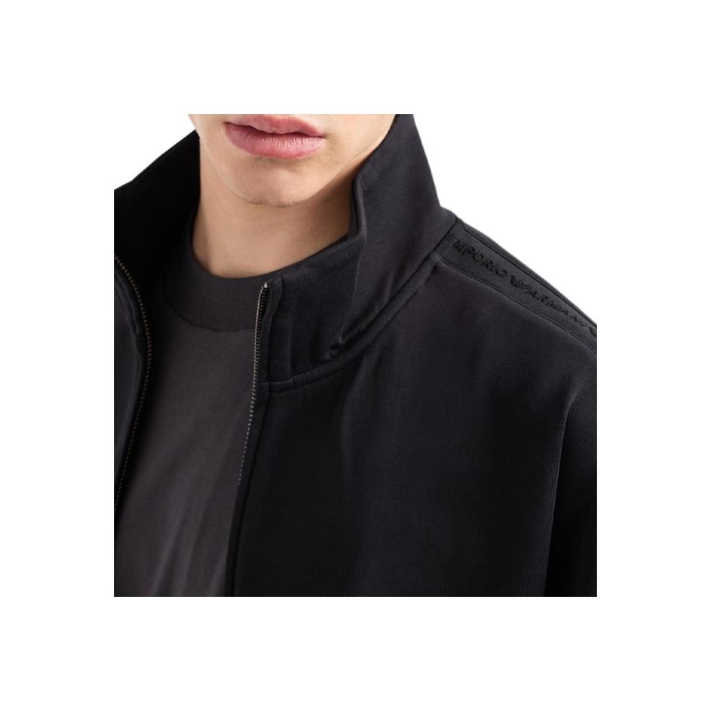 Emporio Armani Solid Color Stand Collar Embroidered Strap Zipper Hoodie Men Hoodies Black 6D1MA8-1JHSZ-0999