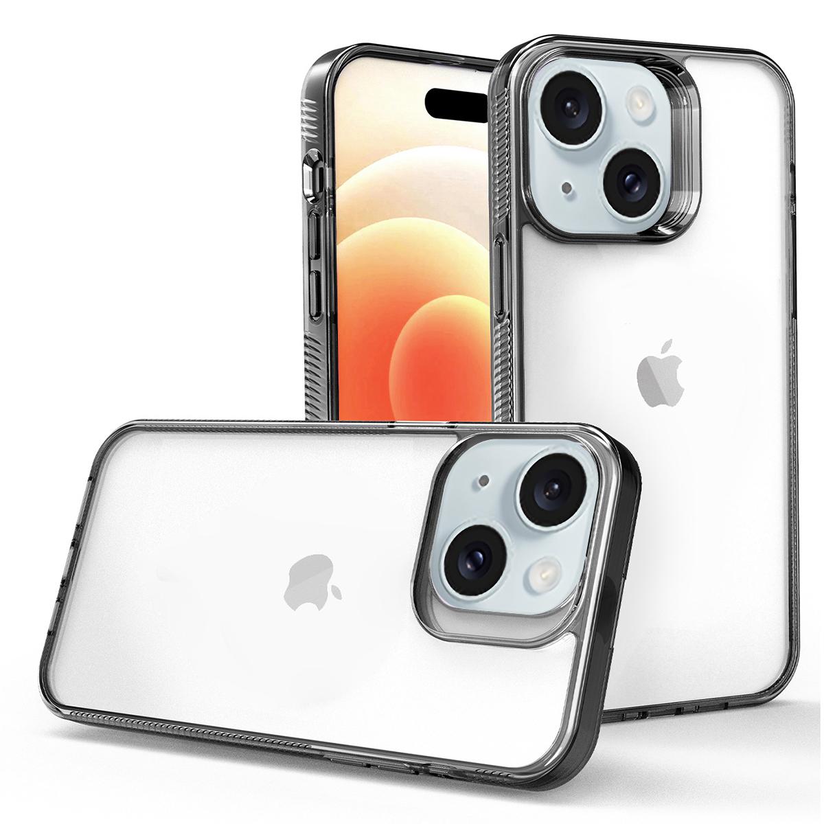 

For iPhone 15 TPU+PC Phone Cover HD Clear Case Anti-Scratch Smartphone Shell Black