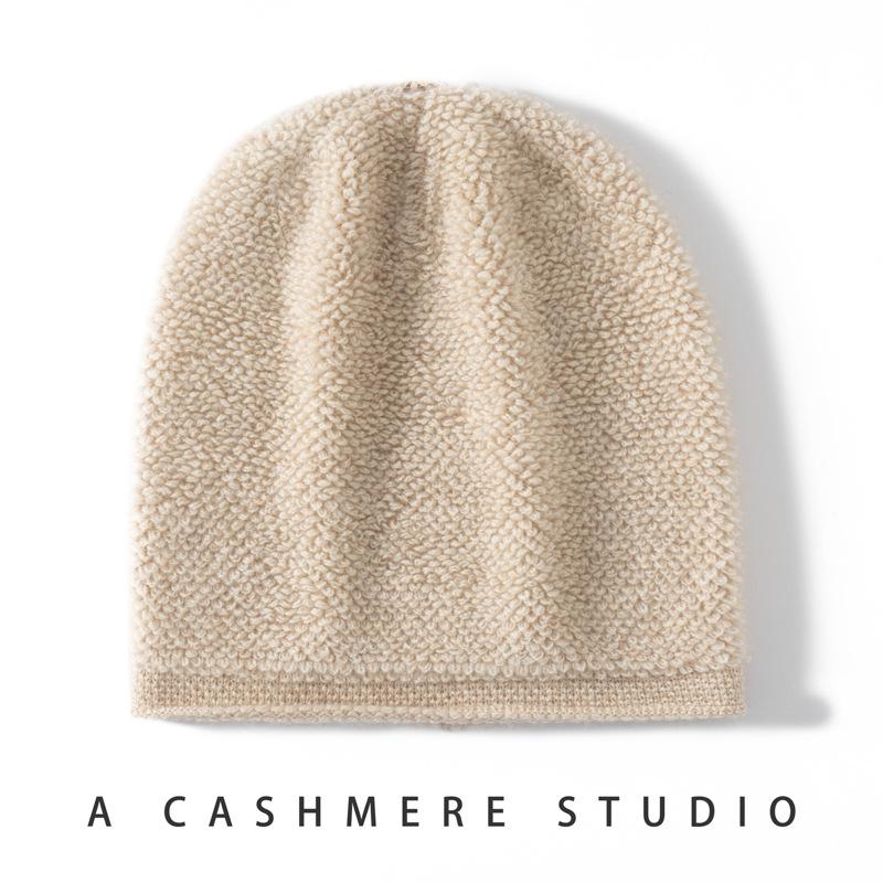 % Cashmere skin-friendly hat thickened men's and women's cold hat autumn and winter warm bag head knitted hat