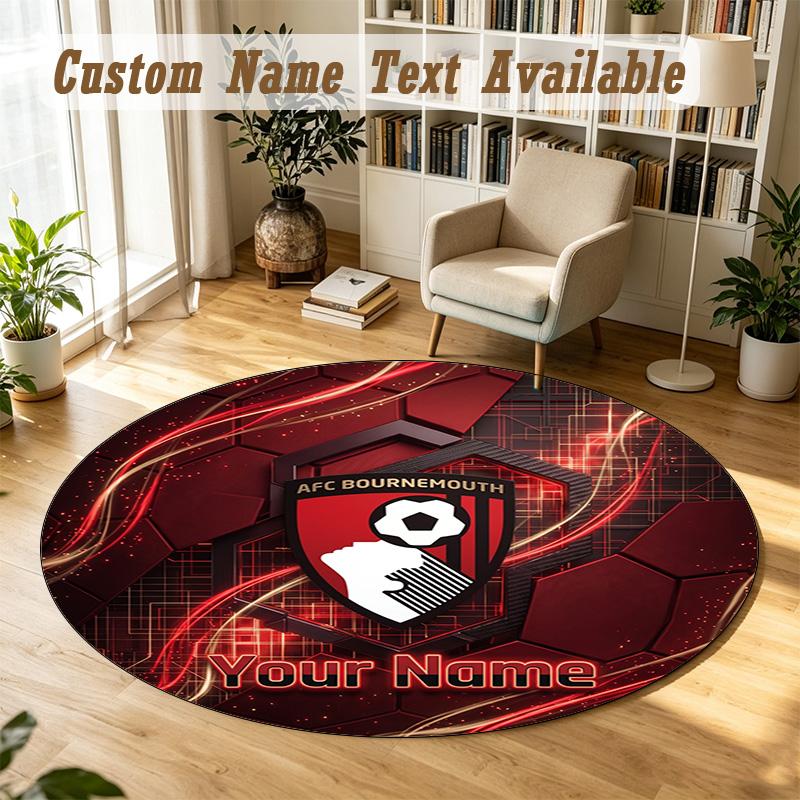 Round Rug Custom NameBournemouth Football Pattern Non Slip Carpet Home Floor Decor