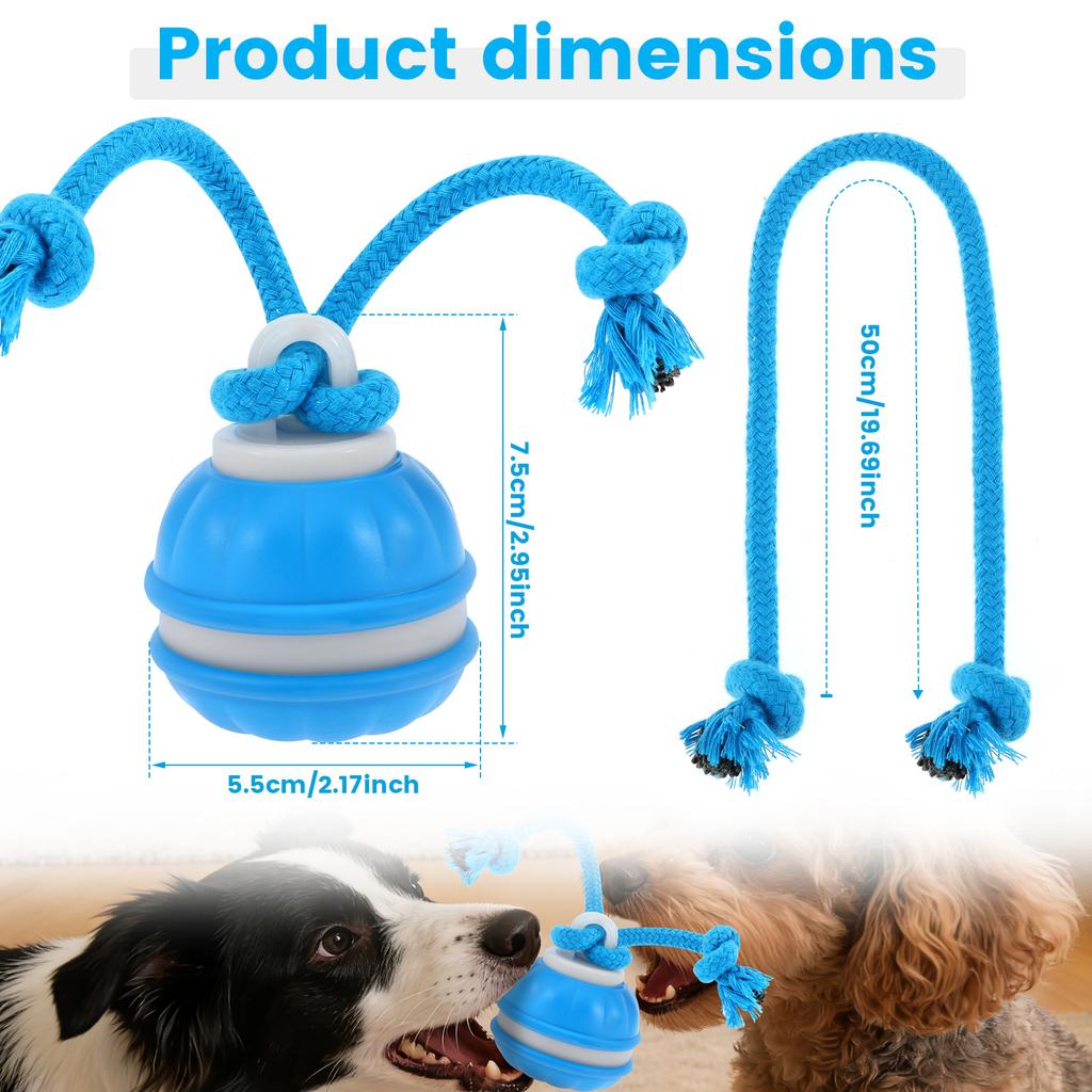 Interactive Dog Toy 3 Modes Automatic Rolling Moving Dog Toy with Rope Multi-role Rechargeable Squeaky Dog Ball Toy Pet Supplies