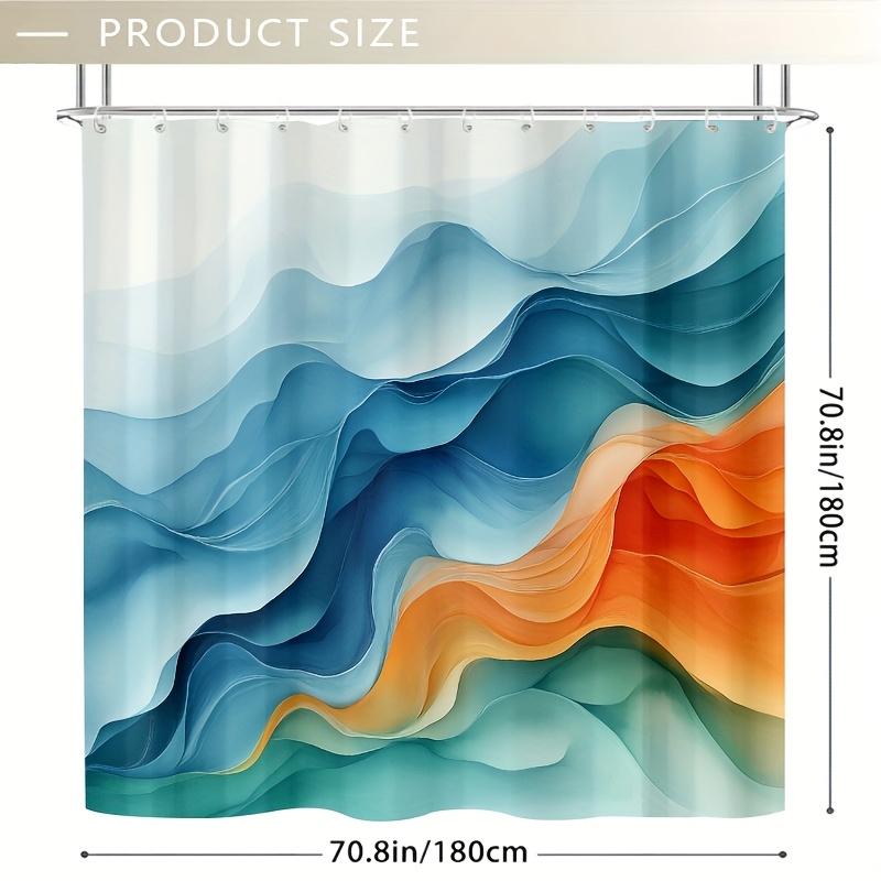1pc Shower Curtain - Blue Teal to Orange Gradient Waves, 71x71 Inch, Polyester, 12 Hooks, Modern Bathroom Decor
