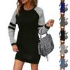 Women's Loose Comfortable Casual Fashionable Contrasting Color Round Neck Long Sleeved Sweatshirt Dress