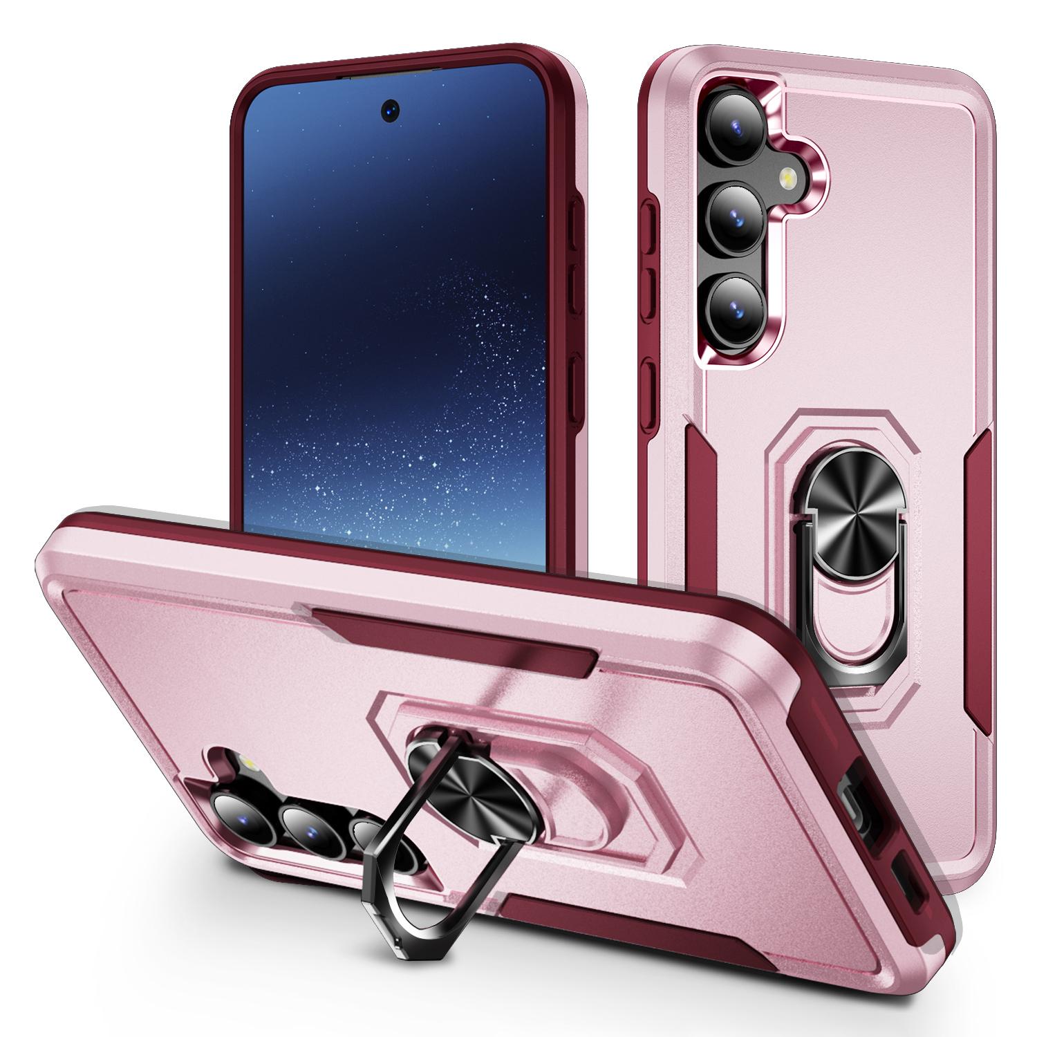 

For Samsung Galaxy S25/S24 Case Military Grade Ring Kickstand PC+TPU Phone Cover Pink+Rose