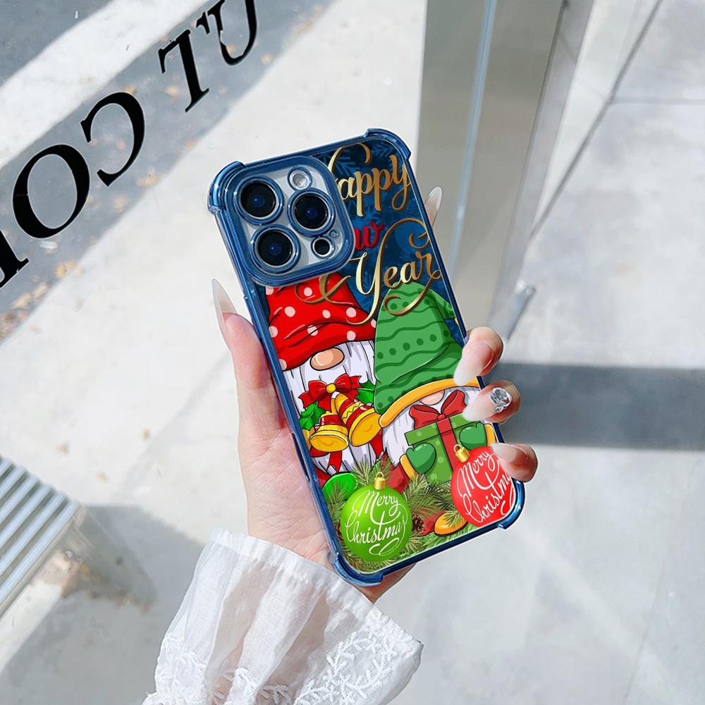 Ae119 Merry Christmas Santa art design Electroplated TPU Phone Cases for iPhone 16 15 13 11 Pro Max 14 XR Infinix Smart 8 Four Corner Protection Cover