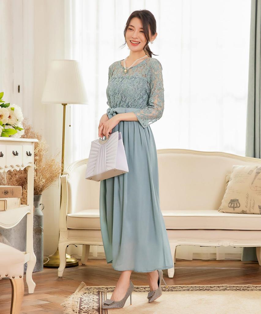 Hanmall Gray Party Formal Round Suitable for Weddings and Plus LON515 Dress, Lace, Dress, Embroidered, 3/4 Sleeves, Neck, Receptions, Sizes,