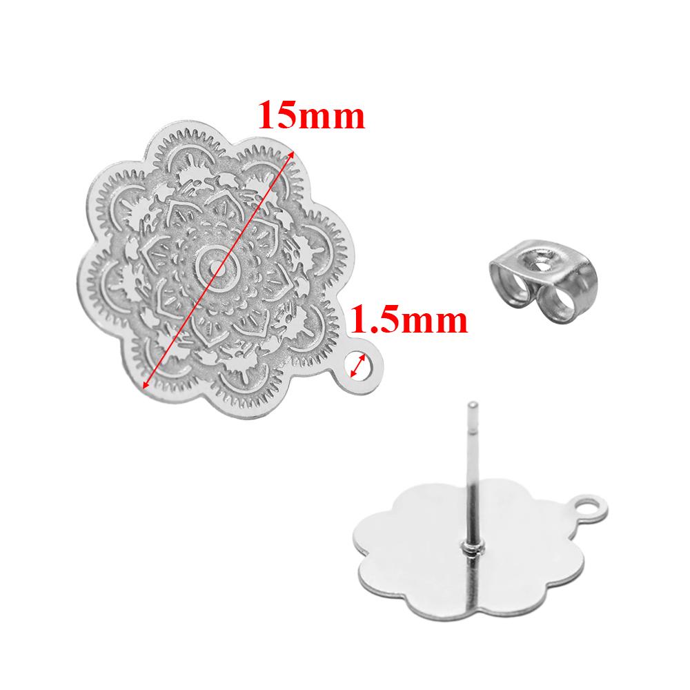10pcs 304 Stainless Steel Hollow Flower Studs for DIY Drop Earrings Post Findings Jewelry Making Dangle Charms Connectors