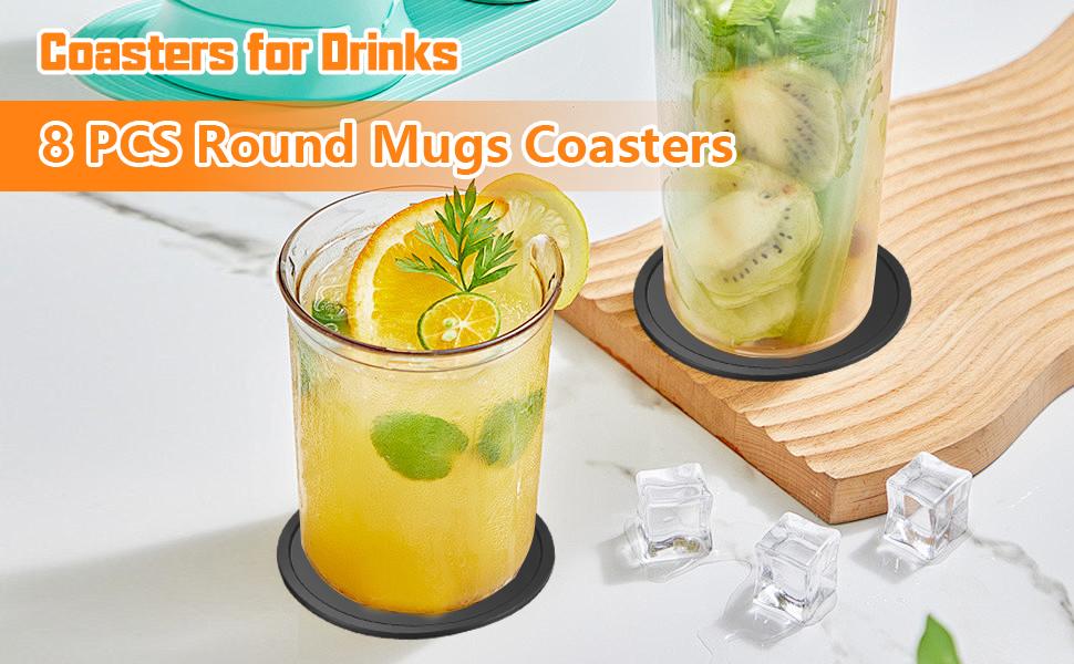 8pcs Black Silicone Drink Coasters - Non-Slip for Glasses, Cups & Tables