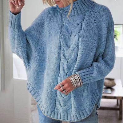 Loose Bat Sleeve Half High Neck Knitted Shirt for Women Soft Knit Sweater