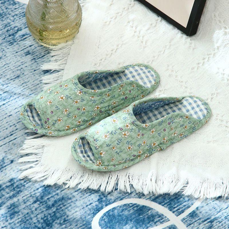 Women's home fabric slippers soft cloth bottom silent non-slip indoor climbing mat slippers wooden floor cotton mop machine washable