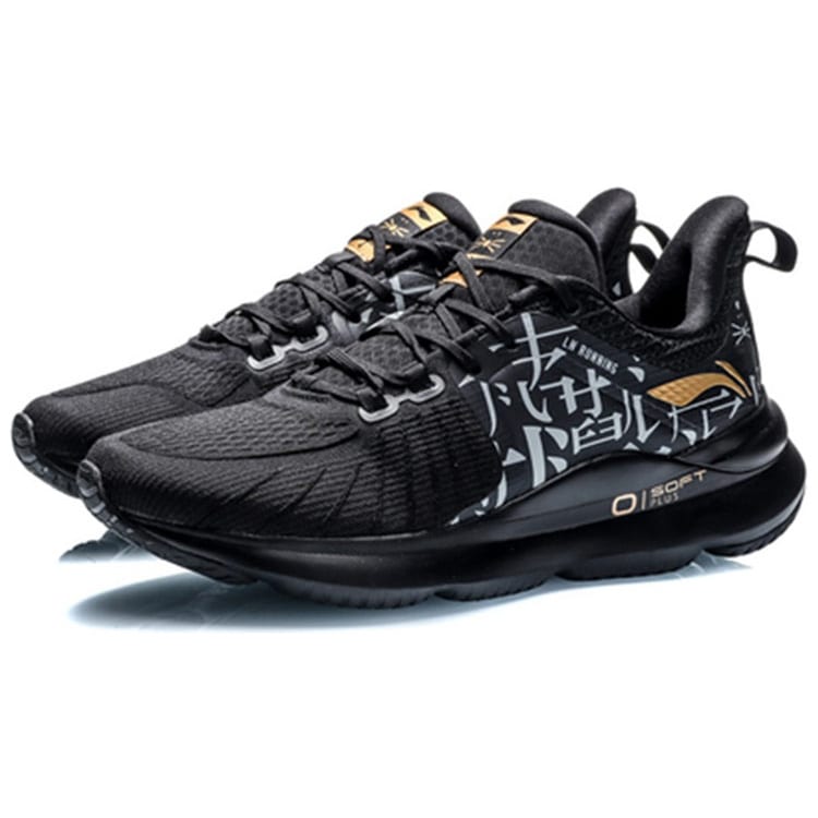 Li Ning SOFT PLUS Cushioning Slip Resistant Low Top Running Shoes Men's Black White Text ARHQ011-6