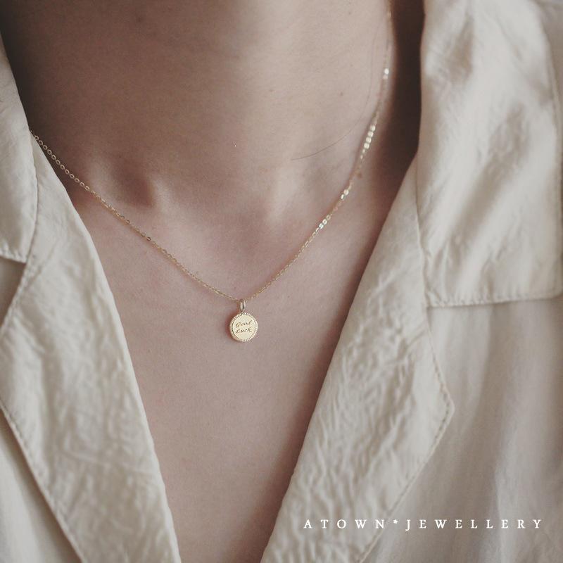 Good Luck Charm: 14K Gold Plated 925 Sterling Silver Coin Necklace Pendant