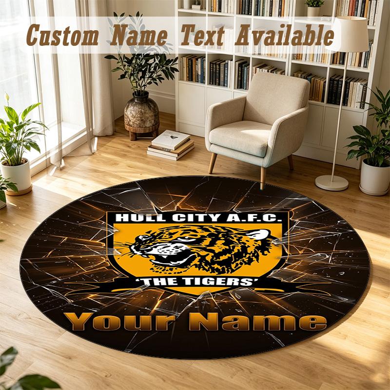 Round Rug Custom NameHull City Pattern Non Slip Carpet Home Floor Decor