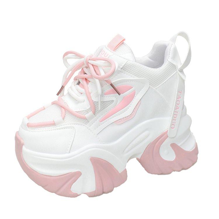 Módní dámské tenisky na vysoké platformě s protiskluzovou podrážkou, jarní vulkanizovaná obuv, 9,5 cm silná podrážka, kožené ležérní boty, robustní sportovní tenisky pro tátu