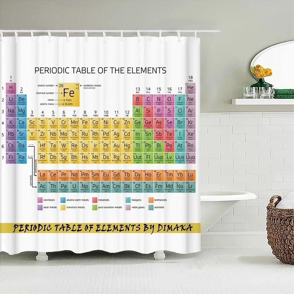Periodensystem der Elemente Duschvorhang Badezimmer Wasserdichtes Gewebe Waschbar Duschwand Dekoration 240X180cm Duschvorhänge