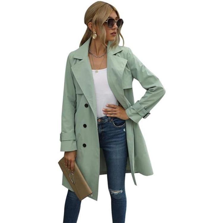 Korean Style Women's Trench Coat Double Breasted Long Duster Coat with Belt Winter Windbreaker for Ladies
