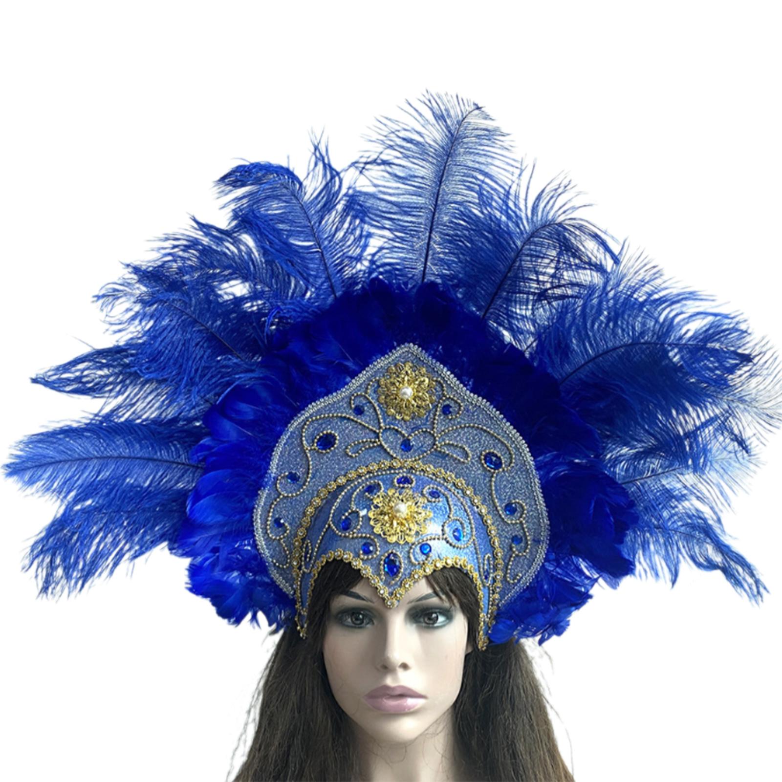 

Carnivals Party Accessories Hairband for MardiGras Festival Feathered Headband Belly Dance Hairband 1920s Costume Props синий
