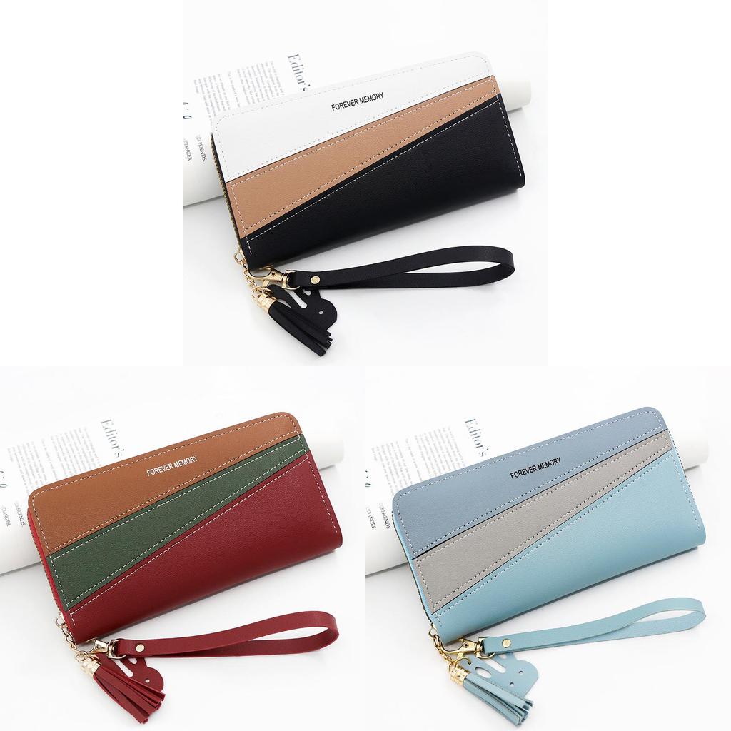 Minimalist Long Wallet For Women With Pu Material And Color Blocking Design For Daily Use