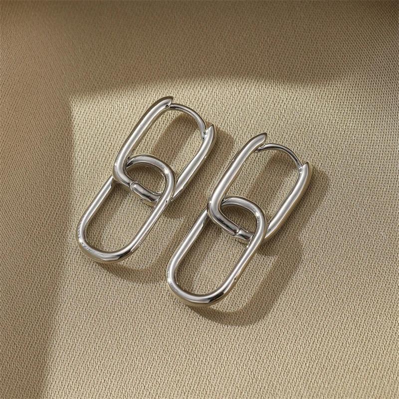 Stainless Steel Fashion Gold Color Geometric Square Hoop Earrings For Women Huggie Punk Hip-Hop Metal Round Circle Party Jewelry