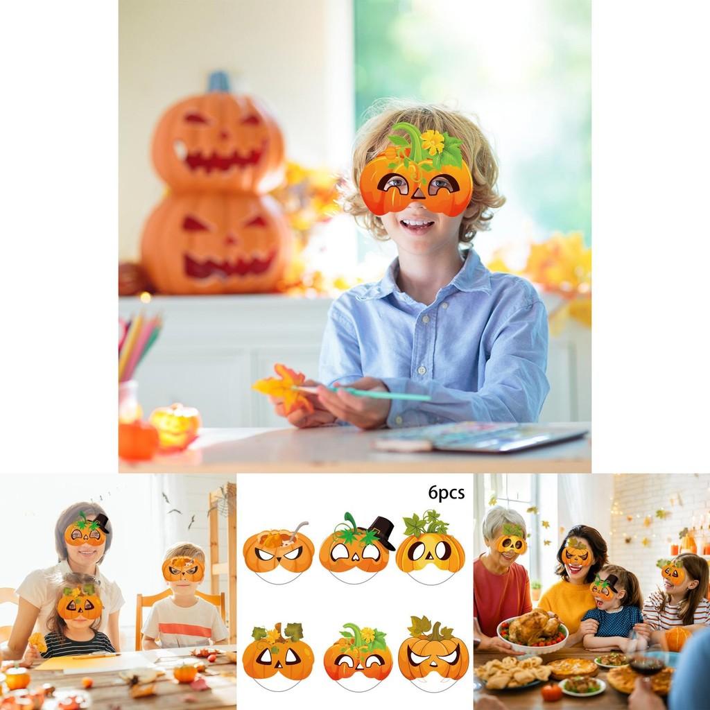 Pumpkin Face Mask Party Decor For Thanksgiving Celebration With Paper Materials 6pcs Set