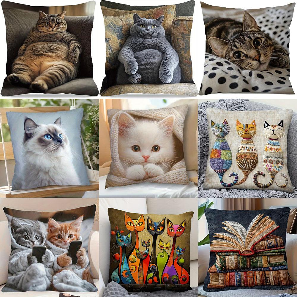 Sofa Pillow Pillowcase Skin-friendly Short Plush Cute Animal Cat Pillow Cover Living Room Cushion Cover Without Core